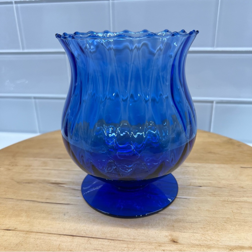 Princess House Cobalt Blue Sapphire Crystal Glass/ Vase Candle Lamp Candy Holder